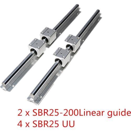 2pcs SBR25 25-200mm linear rail support round guide rail + 4pcs SBR25UU slide block for cnc For shipping