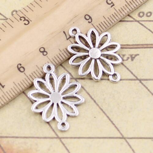 20pcs Charms Flower Connector 25x19mm Tibetan Bronze Silver Color Pendants Antique Jewelry Making DIY Handmade Craft