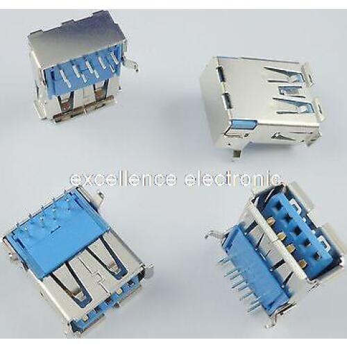 20Pcs USB 3.0 Type-A Female 9 Pin DIP Socket Connector
