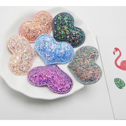 30pcs/lot 4.3x3.2cm Upscale Glitter Paillette Padded Heart Appliques For Clothes Sewing Supplies DIY Craft Decoration