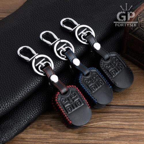 Car Genuine Leather Bag Remote Control Car Keychain Key Cover Case Keyfob For Ford Explorer 5Buttons Transponder Auto Key L215