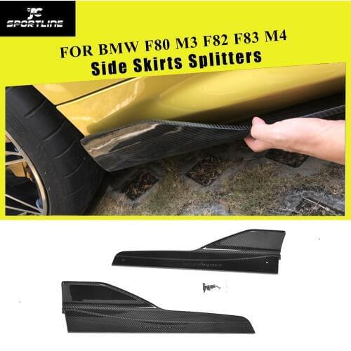 Carbon Fiber / FRP Side Skirts Extension Guard Aprons Splitters Rear Side for BMW F80 M3 F82 F83 M4 2014 - 2018 2PCS/Set