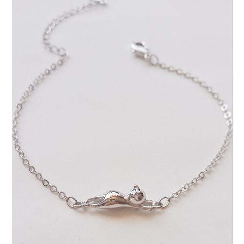 Classic Cute Gloss Tiny Cat Bracelet Real 925 Sterling Silver Accessories For Women Metal Chain Link Fine Jewelry Gift