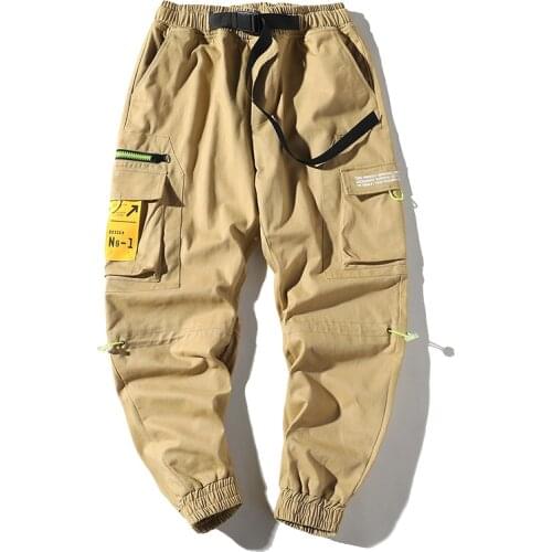 2020 Autumn Men Ribbons Pants Streetwear Cargo Pants Hip Hop Joggers Pants Overalls Fashions Baggy Pockets Trousers