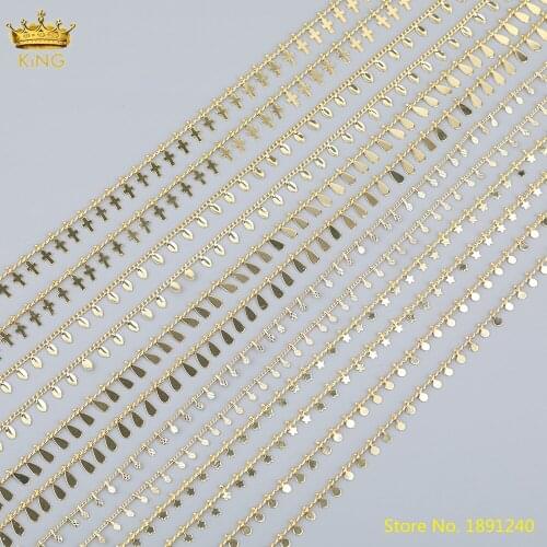 5Meters Sale,Simple Gold Water Drop Charms Wrapped Link Copper Chains Jewelry,Stars Rosary Chains For Fashion Necklace Making