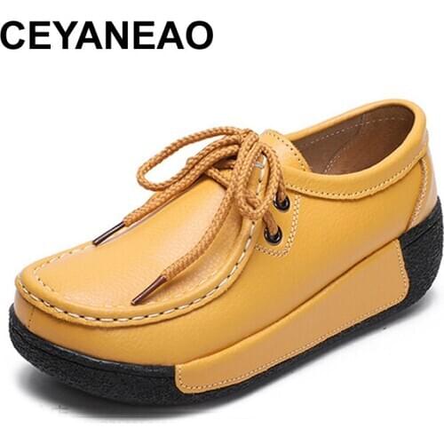 CEYANEAOWomens flat platform moccasins comfortable genuine leather loafers womens shoes autumn slipon womens casual shoesE041