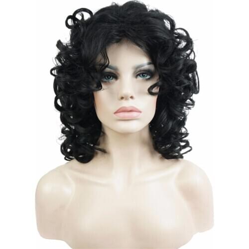 StrongBeauty Medium Black Curly Hair Wig for black women Synthetic Natural Wigs