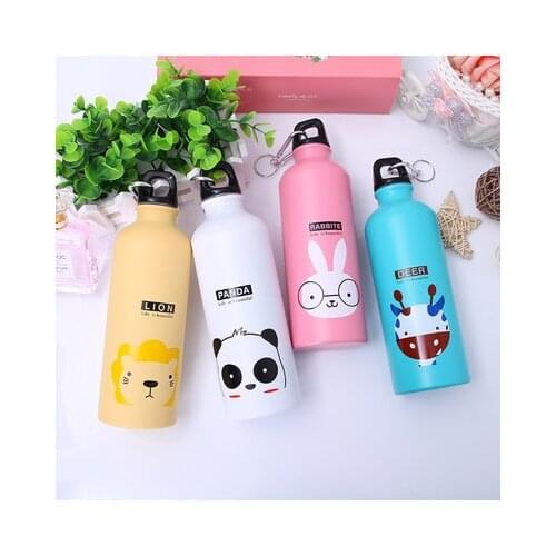 500ML Stainless Steel Childrens Kettle Portable Outdoor Travel Sports Drink Bottle with Hook Cover Leak-proof Bicycle Bottle