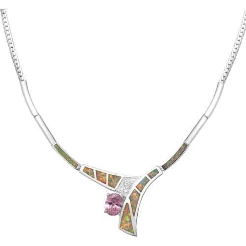 Eulonvan love Luxury necklace Jewelry for women big White pink opal and Purple pink Cubic Zirconia Rhodium Plated R4062 R4063