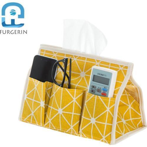 FURGERIN Storage Box Foldable Desk Organizer Durable Tissue box makeup organizer Office storage bin home office decor Linen 1PCS