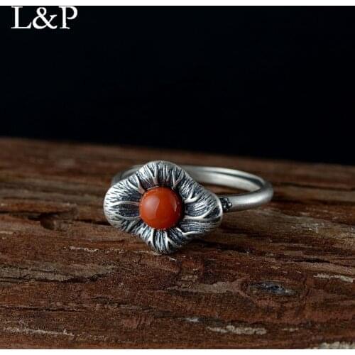 Vintage Jewelry Gemstone 925 Sterling Silver Ring Rainbow Nature Lotus Jasper Women Wedding Anel Aneis Gemstone Ring