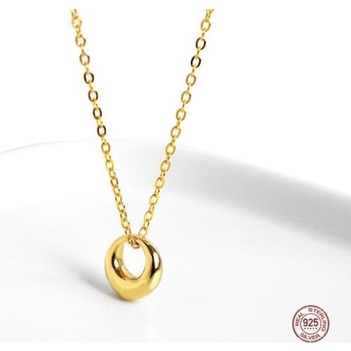 LKO S925 Sterling Silver Personality Geometry Round Pendant Necklace Charm Necklace For Women Engagement Party Accessories