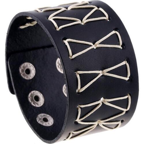 Fashion Men Black Big Wide Leather Bracelet Cuff Braided Rope Charm Bangle Wrap Buckle Wristbands Unisex Bikers Vintage Jewelry