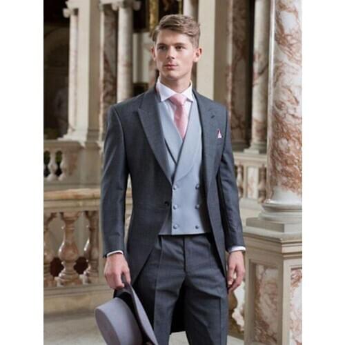 ANNIEBRITNEY Dark Grey Men 3 Piece Formal Suit High End Groom Wedding Tuxedo Custom 3 Piece Tailcoat Prom Dinner Formal Suit