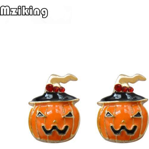 Mziking New Rhinestone Pumpkin Earrings for Women Cute Pendientes Crystal Stud Earring Halloween brincos Party Jewelry Gifts