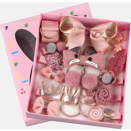 18 Piece Cute hair clip set Hair Accessories Girl headwear Bow Flower animal Hairpins hair band cartoon Elastic Headdress Gift