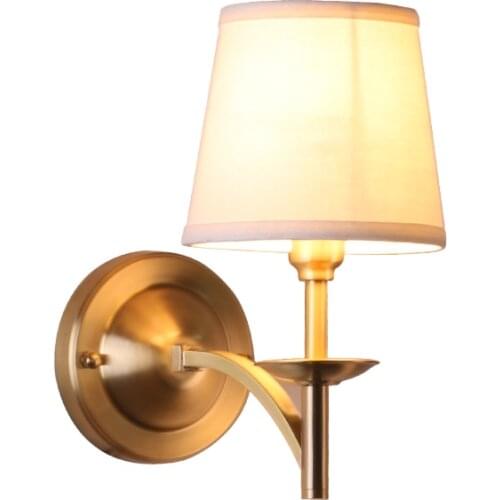 American Style Wall Lamp AC90-260V High Quality Fabric Lampshade Vintage Foyer Bedroom Study Brass Wall Lights Free Shipping