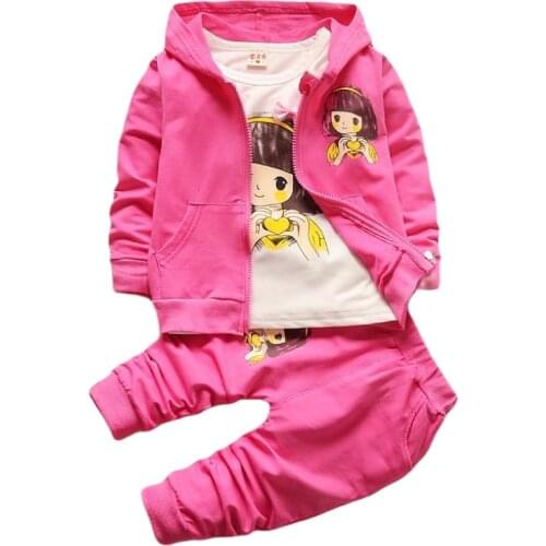 2021 New Baby Spring AutumnGirl Fashion Sports Three-piece Girls Hooded printing Jacket +T-shirt + Pants Set 0-4 years old