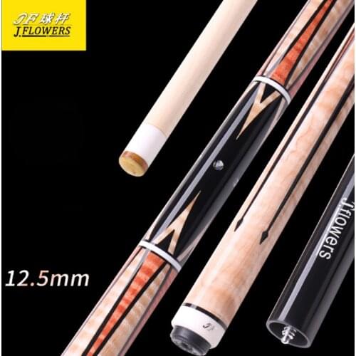 New JFLOWERS Billiard Pool Stick 12.5mm Tip Ebony Inlaid with Shells Design with Black Hard Case Set and Little Extension