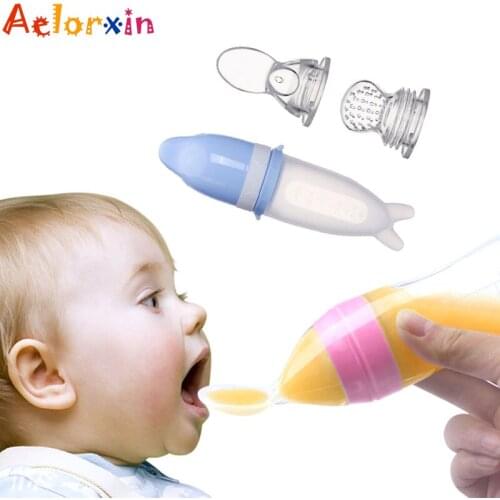 50ML Dolphin Design Baby Feeding Bottle Safe Milk Fruit Vegetables Newborn Silicone Having Dinner Spoon Baby Feeding Bottle