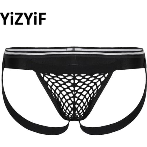 Men Fishnet G-string Thong Underwear Low-waisted Elastic Waistband Fishnet T-back Briefs Bikini Underwear Open Butt Underpants