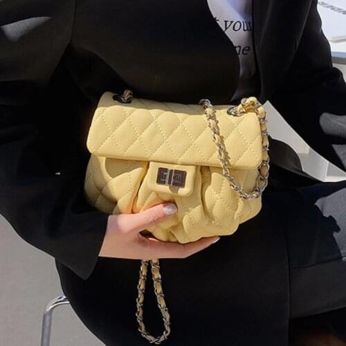 Lattice Square Crossbody bag 2021 Fashion New Quality PU Leather Womens Designer Handbag Pleated Chain Shoulder Messenger Bag