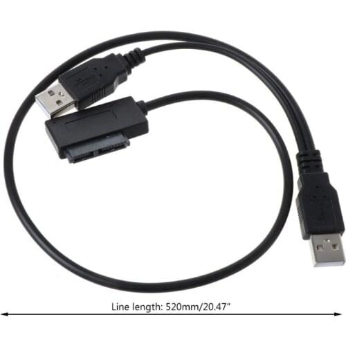 Dual USB 2.0 to 7+6 Pin Slimline Slim SATA Cable Adapter for Notebook Laptop ODD K3KB