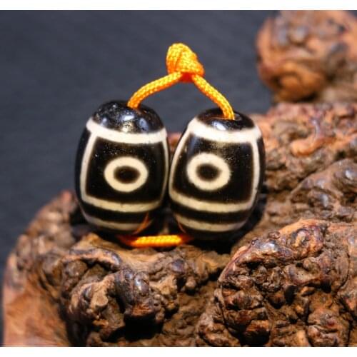 Treasure Magic LKbrother Power Energy A Pair Magic Power Tibetan Old Agate 2 Eye Love Daluo dZi Bead Totem Amulets LsK