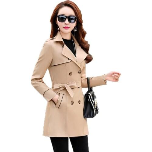 Spring Autumn Windbreaker Women New 2021 Ladies Red Beige Khaki Overcoat Female Double Breasted Trench Coat With Belt B922