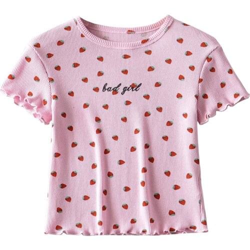 2020 fashion t shirt women cotton t shirt women summer short sleeve crop top pink strawberry top black t shirt crop top casual