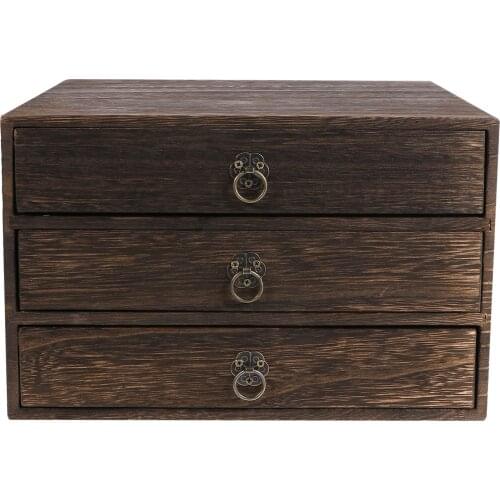 1Pc Solid Wooden Storage Desk Box Retro Multi-Layer Drawer Type Desktop Organizer Home Decor Anti-Dust Jewelry Box With Handle