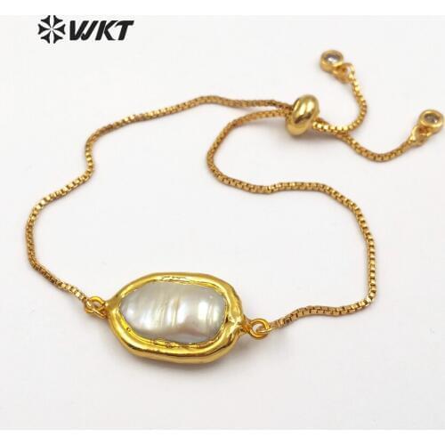 WT-B413 New style Fashion Freshwater Pearl Bracelets with 24k gold electroplated style Pearl chain Bracelets Gift for women