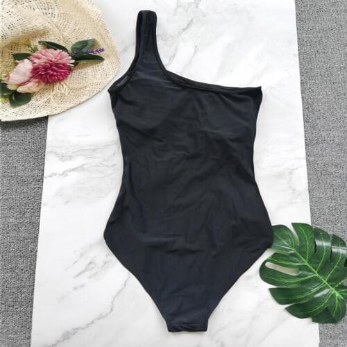 Women Swimsuit One Shoulder Bikini Padded Swimwear Push Up Solid Bathing Suit Women One Piece Swimsuit Monokini Swimwear