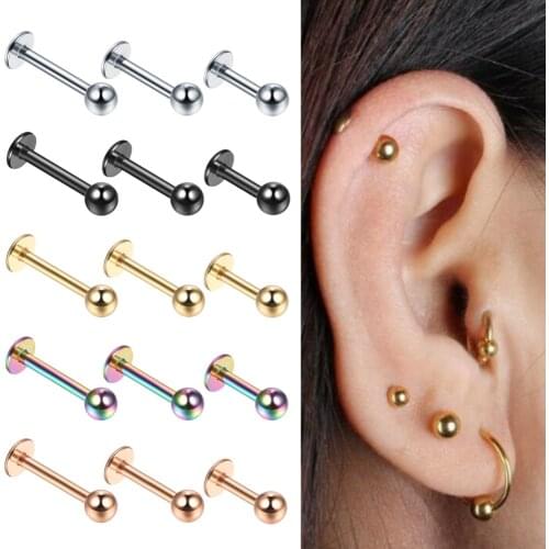 1Pc 16G Tragus Helix Bar 3mm Ball Labret Lip Piercing Stainless Steel Lip Ring Stud Cartilage Helix Piercing Labret Body Jewelry