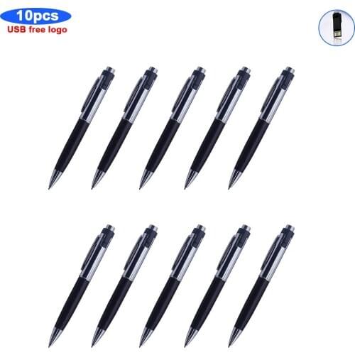10pcs/lot free logo metal ballpoint pen Pen drive USB 128gb Flash Drive 64gb 32g 16g 8G pendrive USB Flash Drive usb 2.0 memoria