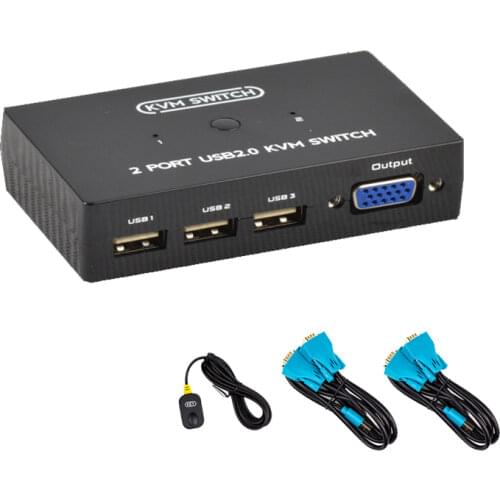 2 Port KVM Switch VGA Laptop Host Sharing USB Printer Keyboard Mouse Monitor 2 in 1 out sharer