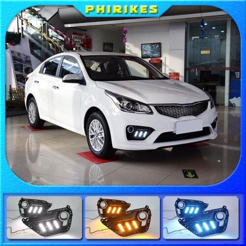 2pcs For KIA K2 RIO 2016-2017 LED DRL lights Daytime Running Light Daylight yellow Signal fog lamp Styling lights