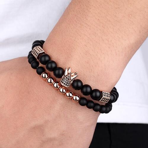 2 pieces / set of lovers beads bracelet crown charm bracelet natural beads Buddha bracelet men and women bracelet AS642