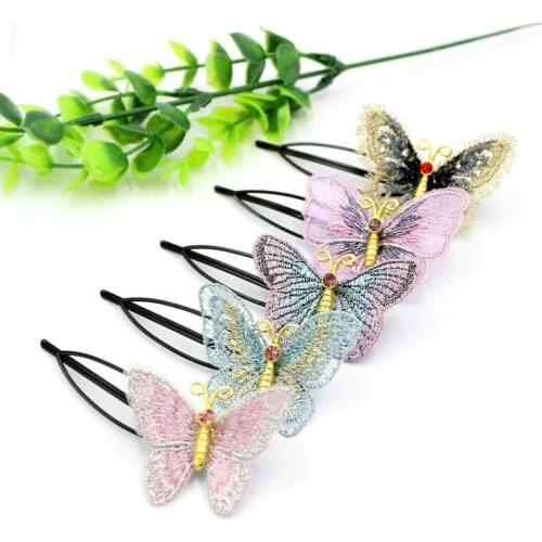 2 pieces Handmade Embroidery Butterfly Barrettes Oval Metal Hair Clip Zakka for Wedding Bridal Hairpiece, Mothers Day Gift