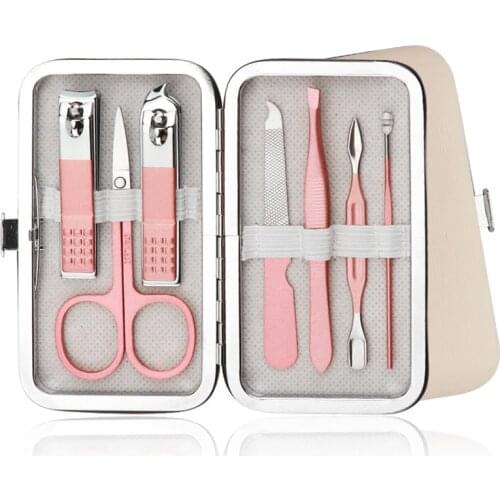 7pcs Nail Clippers Set Portable Stainless Steel Professional Scissors Suit Nail Tools Box Trimmer Grooming Manicure Cutter Kits