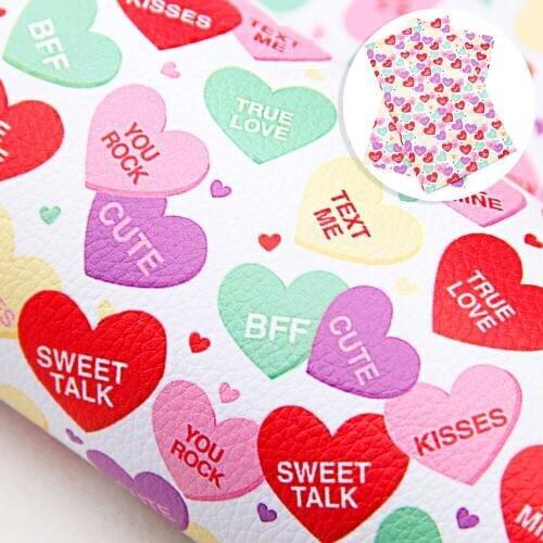 David accessories 20*33cm Valentines Day Heart Printed Lychee Faux Leather Fabric DIY Bow Bag Crafts Synthetic Leather,1Yc9083
