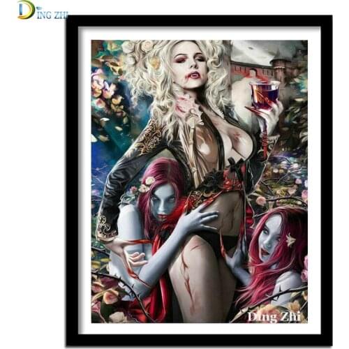 5D Diamond Painting Zombie Vampire Full Square/Round Drill Embroidery Red Hair Beauty Cross Stitch DIY Mosaic Home Decoration