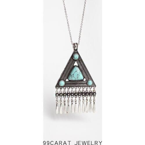 99 carat retro ethnic minority accessories tassel design triangle exaggerated sweater chain necklace wa