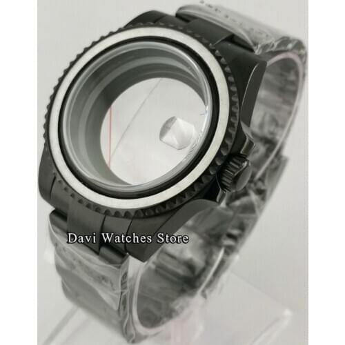 40mm Black PVD Watch Case+Watch Bracelet For NH35 NH36 NH35A NH36A Movement sapphire glass case transparent back Date magnifier