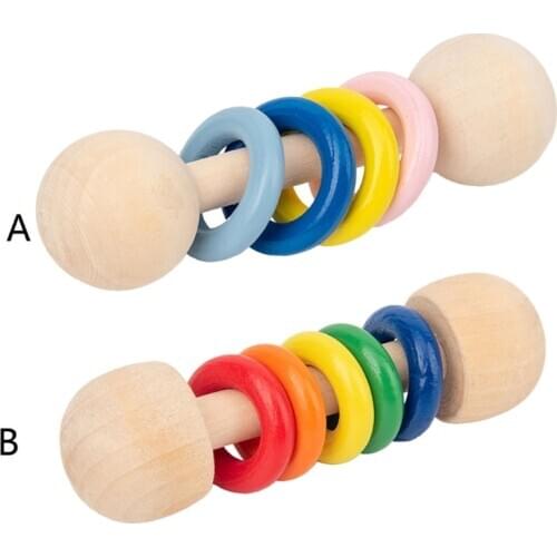 Baby Teether Toy Wooden Rattle Wood Teething Play Gym Montessori Stroller Toy F3ME
