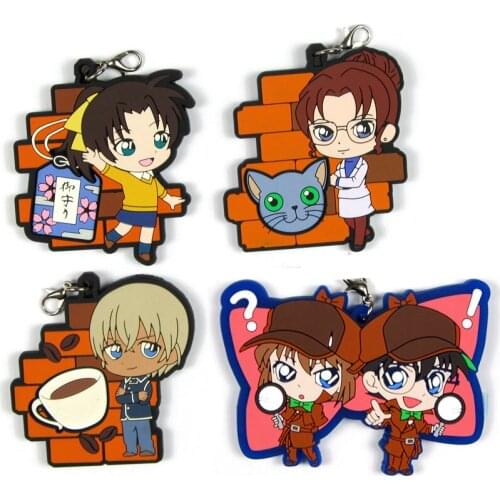 Detective Conan Anime keychain Jimmy Kudo Kaltou Kiddo Hattori Kazuha Ran Mouri Rubber strap/mobile phone charms D222