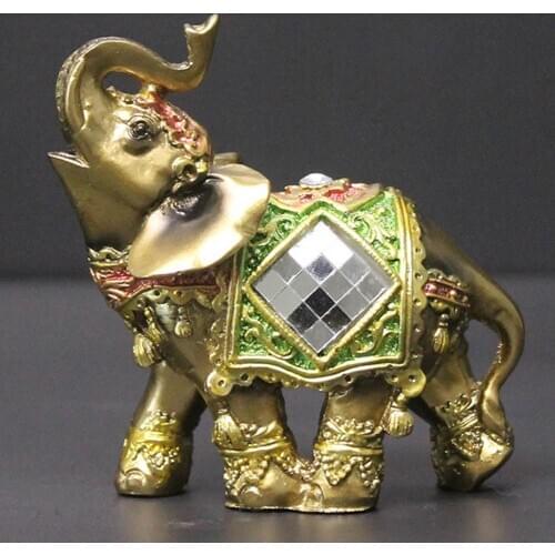 Elephant Figurine Brass Color Resin Garden Miniature Craft Gift Home Desktop Decoration Wealth Lucky Figurine Home Decor Gift