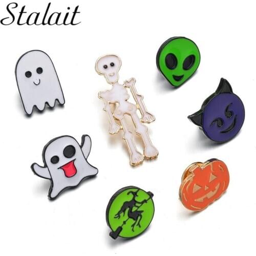 Halloween Cartoon Funny Skull Skeleton Pumpkin Ghost Witch Badge Brooches Pin Jewelry