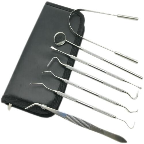 7pcs/set Dental Teeth Cleaning Tools Tartar Scraper Remover+Tongue Cleaner+ Tooth Picks+Tweezers+Dental Gracey+Scaler+Mirror Kit
