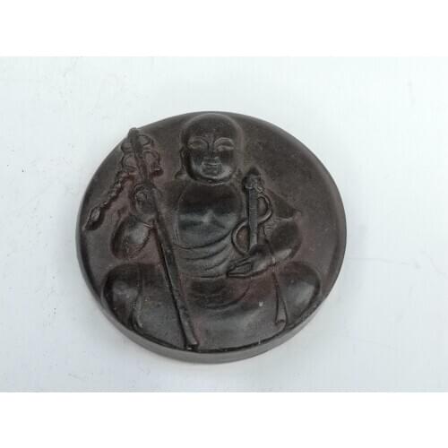 YIZHU CULTUER ART Collection Old China Hongshan Culture Black Magnet Jade Buddha Statue Pendant Ornament